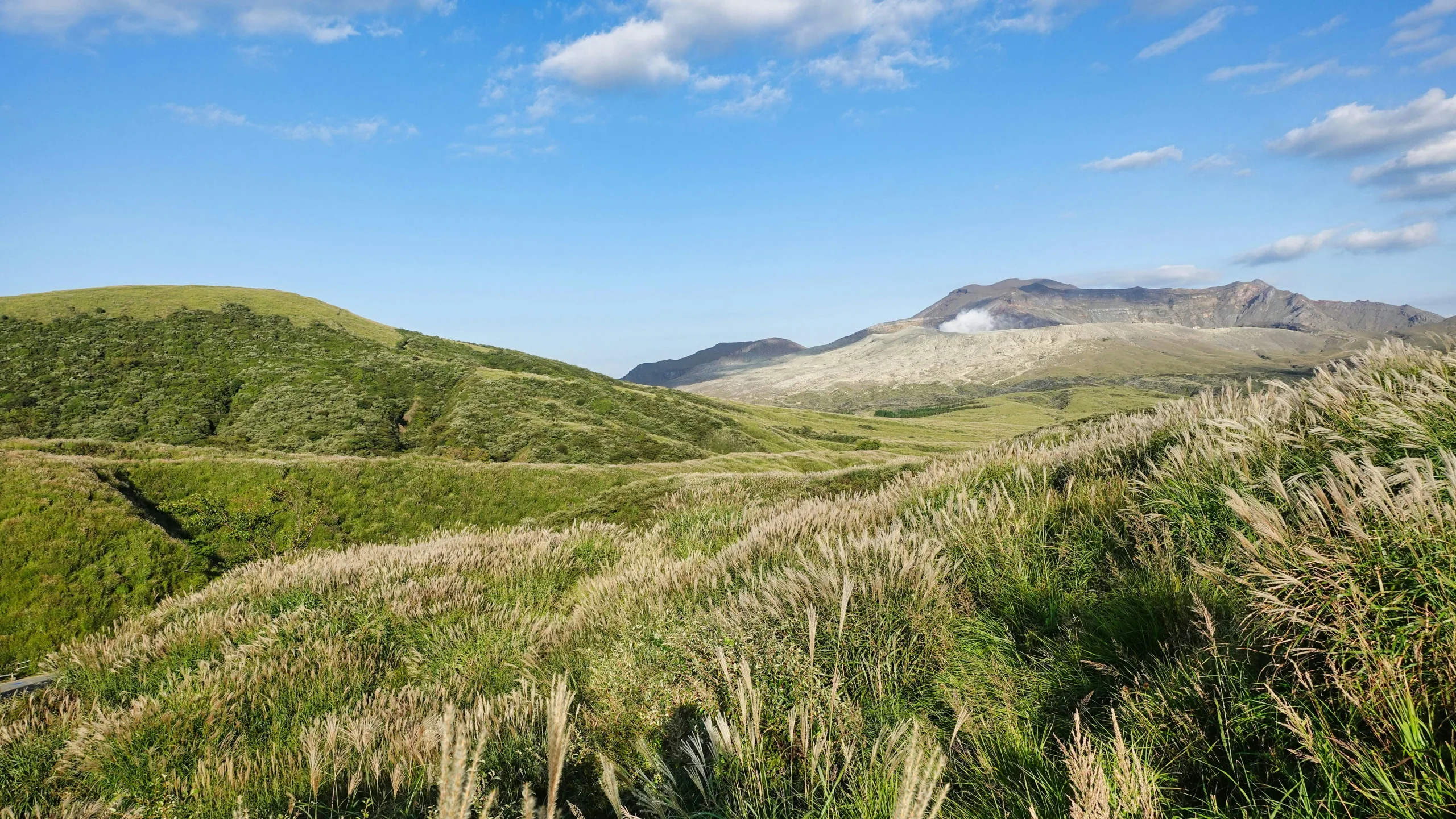 阿蘇火山山區的草原與遠方山體