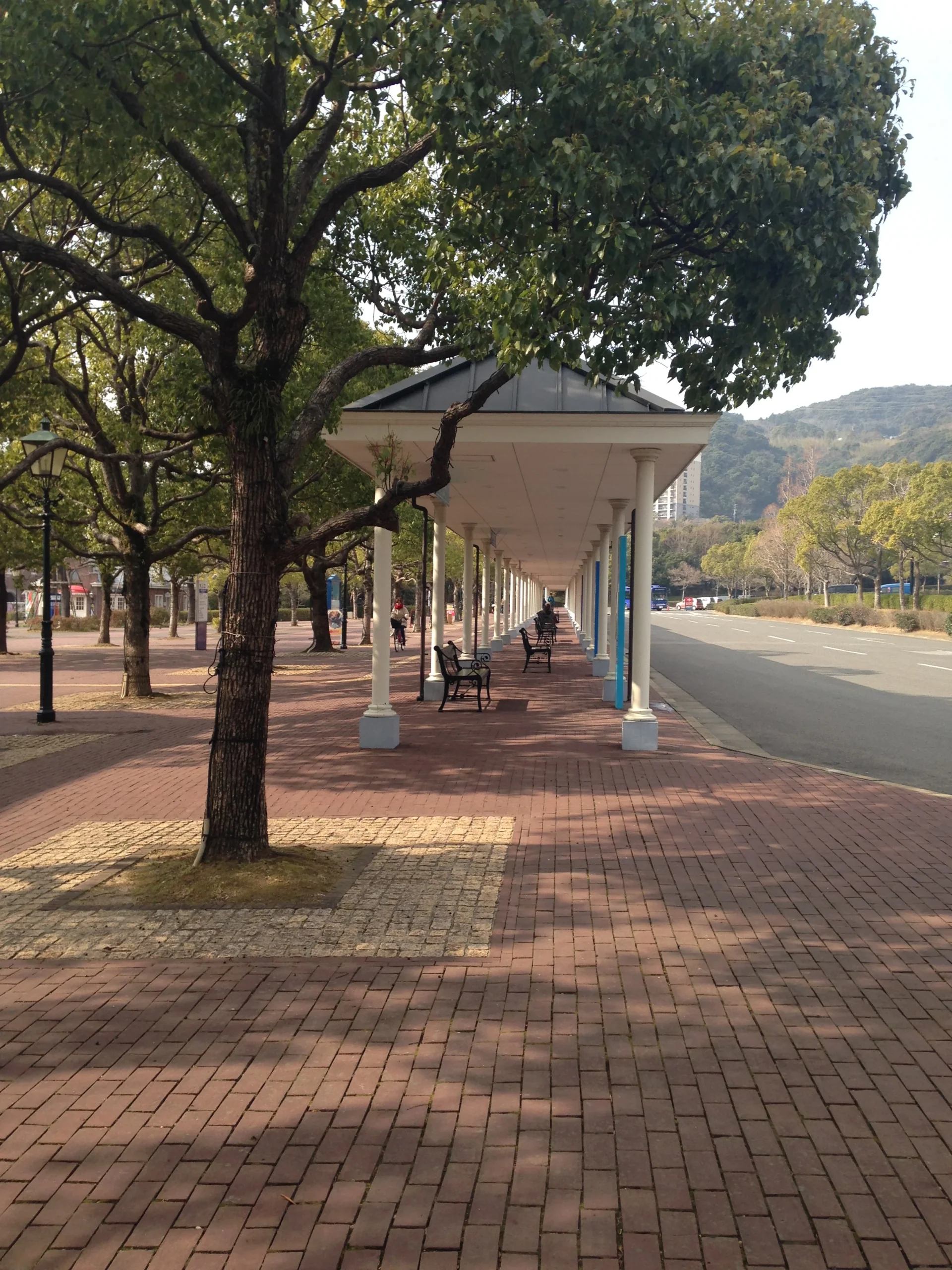 豪斯登堡巴士總站的候車廊與周邊道路