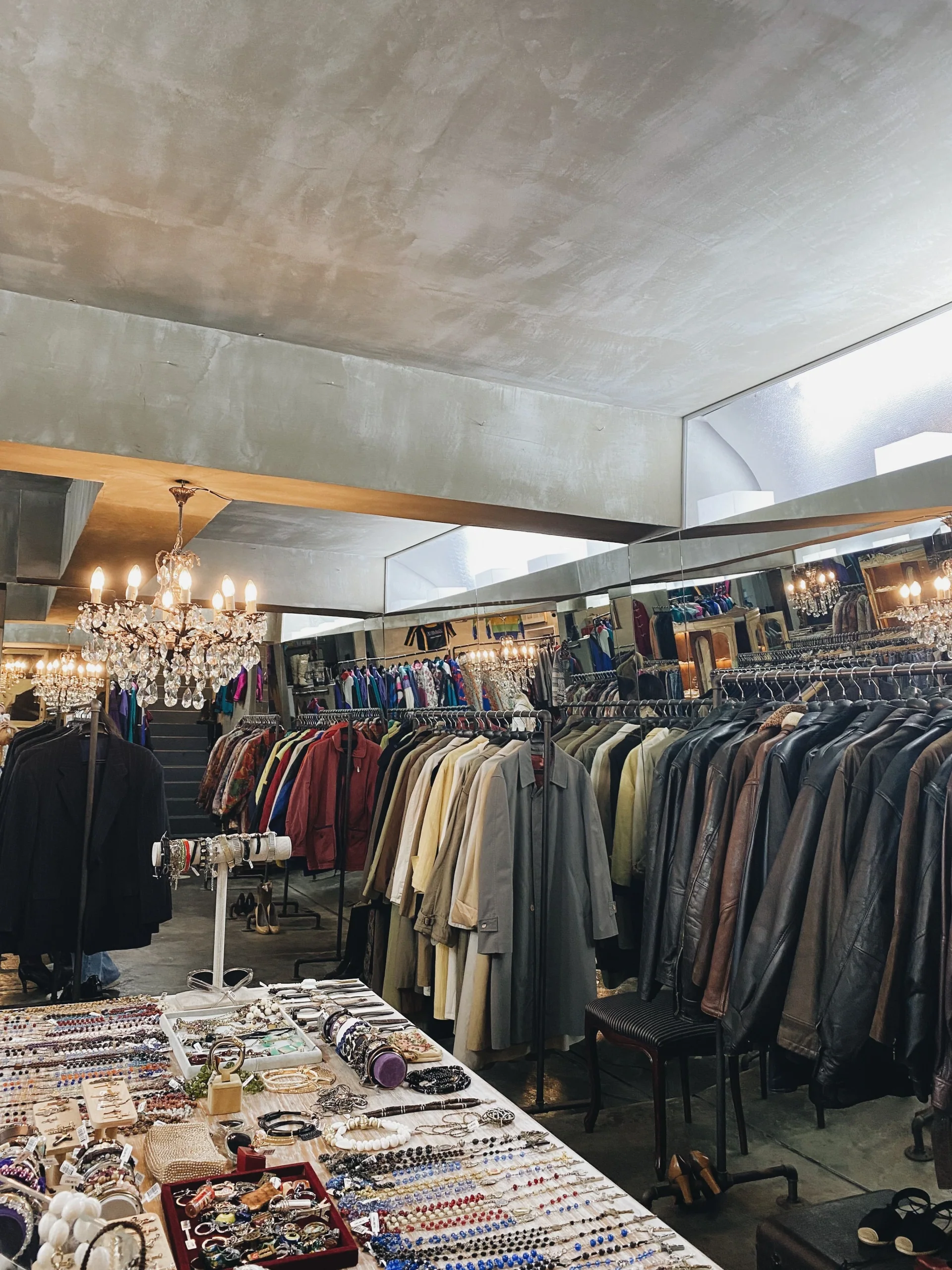 古著風格服飾店內的衣架與陳列