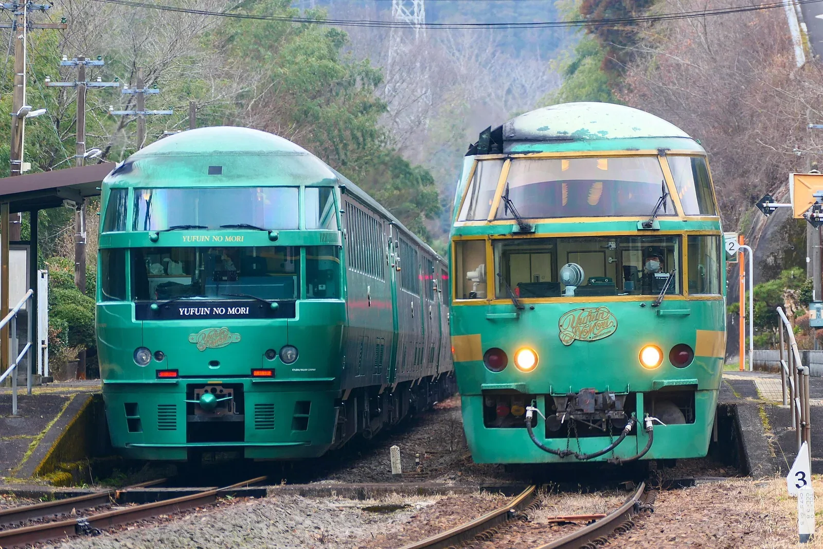 由布院之森觀光列車停靠在久大本線車站