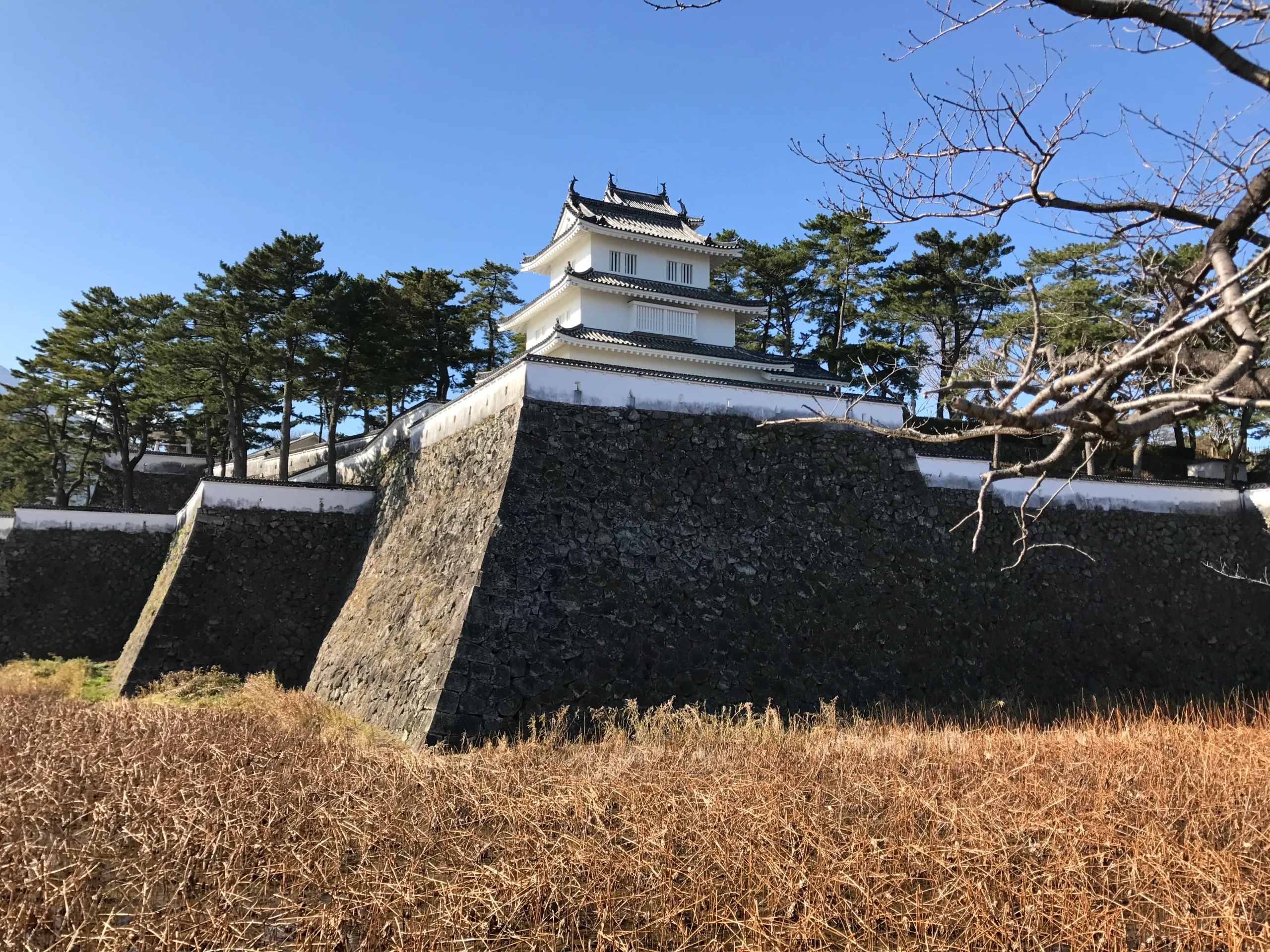 島原城天守與石垣從護城河外側望入