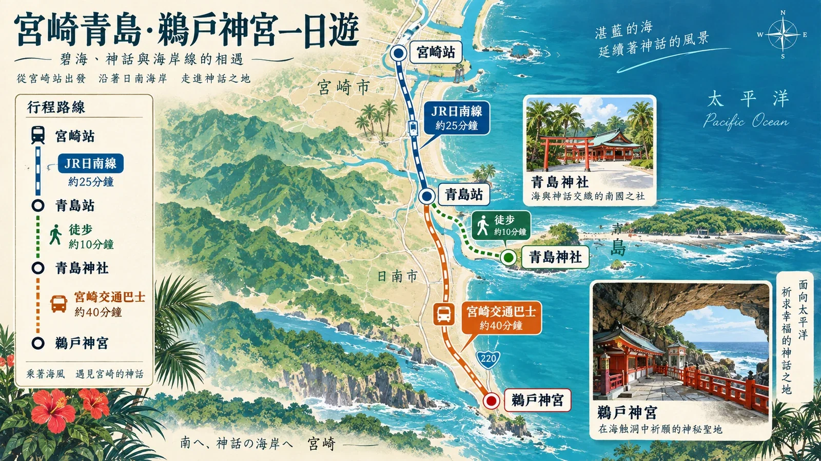 日田、天瀨與玖珠自駕路線示意圖：沿三隈川進入峽谷溫泉，再轉往山谷石橋