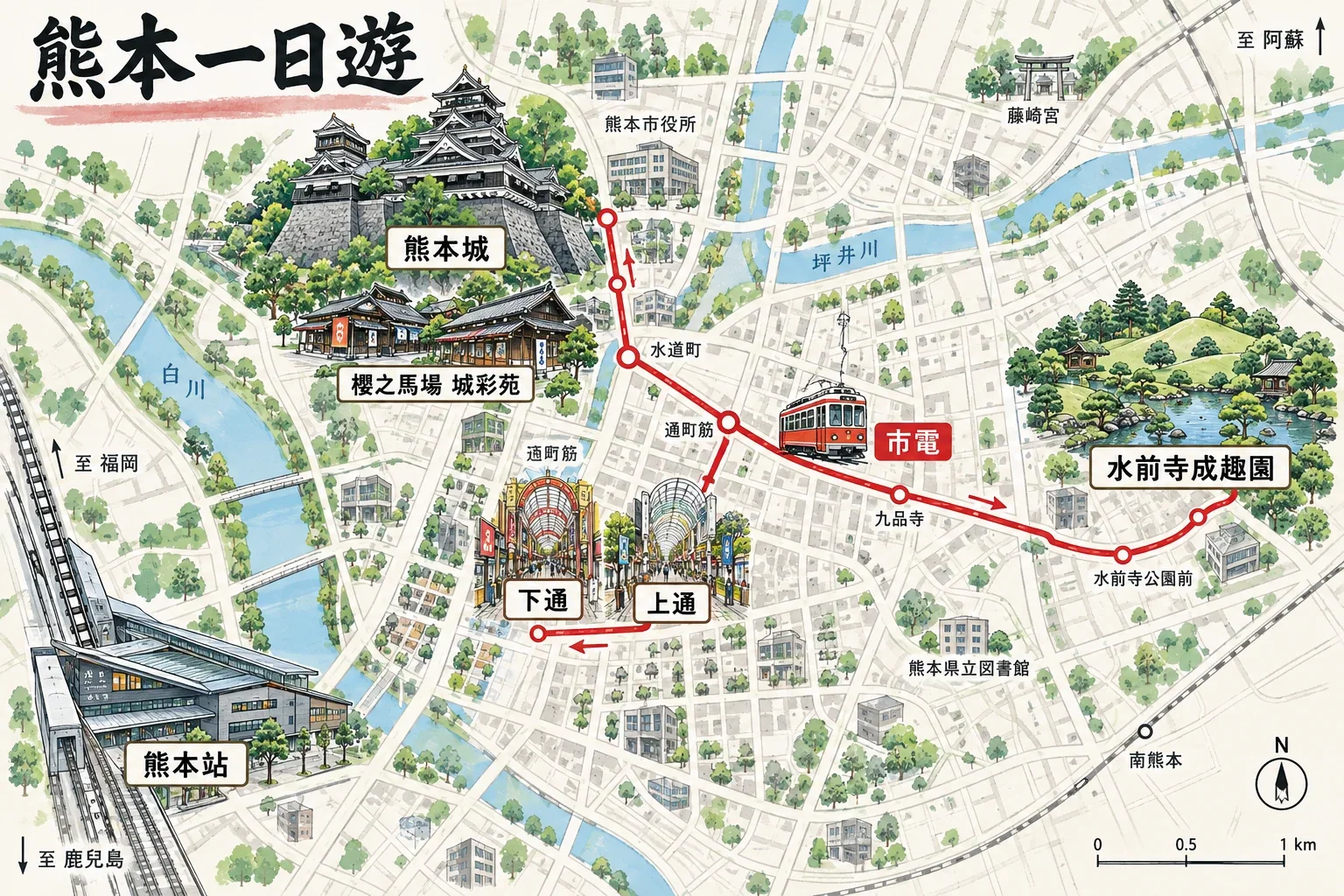 熊本市一日路線:熊本城、水前寺成趣園與市中心街區