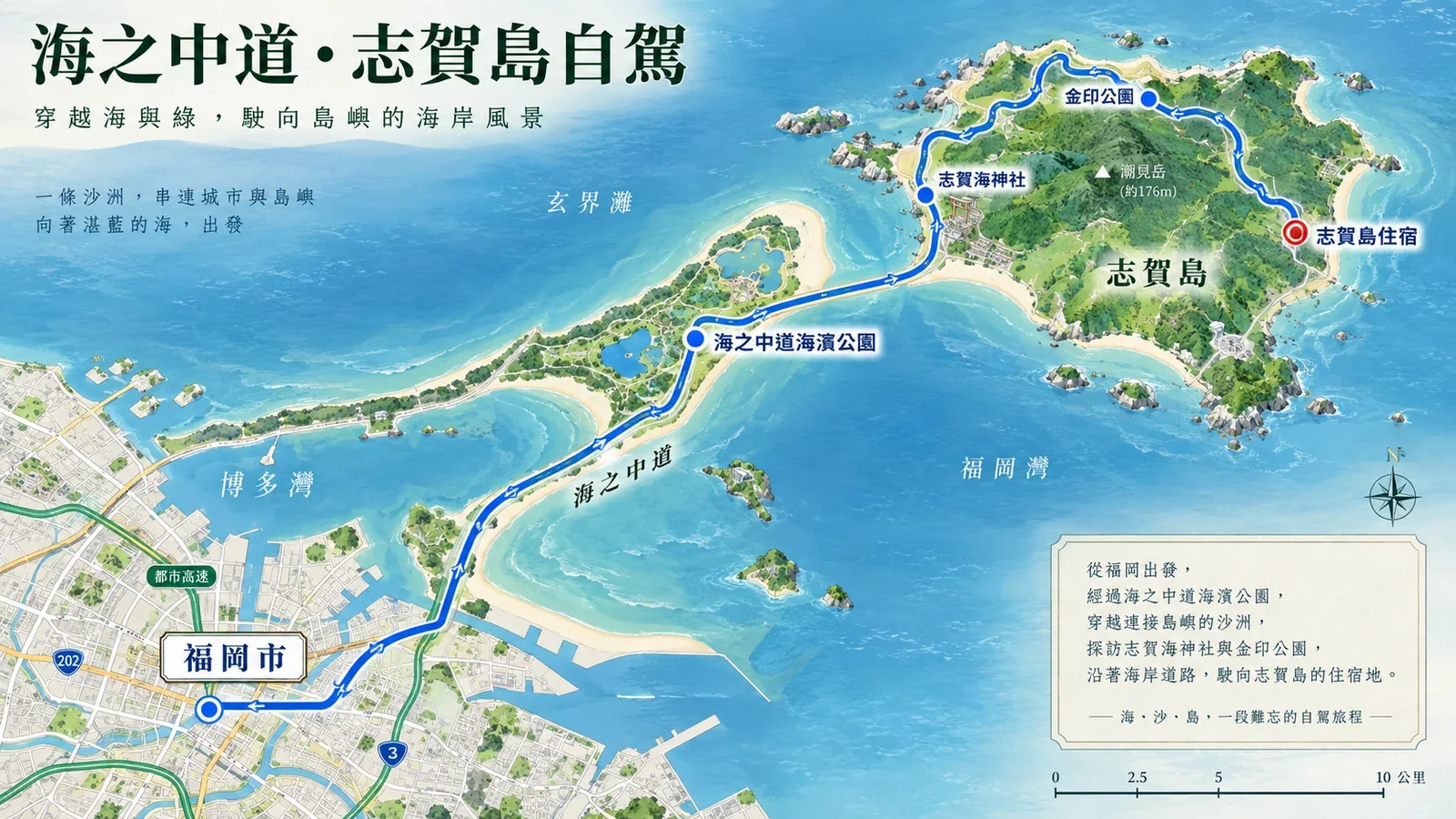 九州由福岡向南至鹿兒島的開口進出路線示意圖