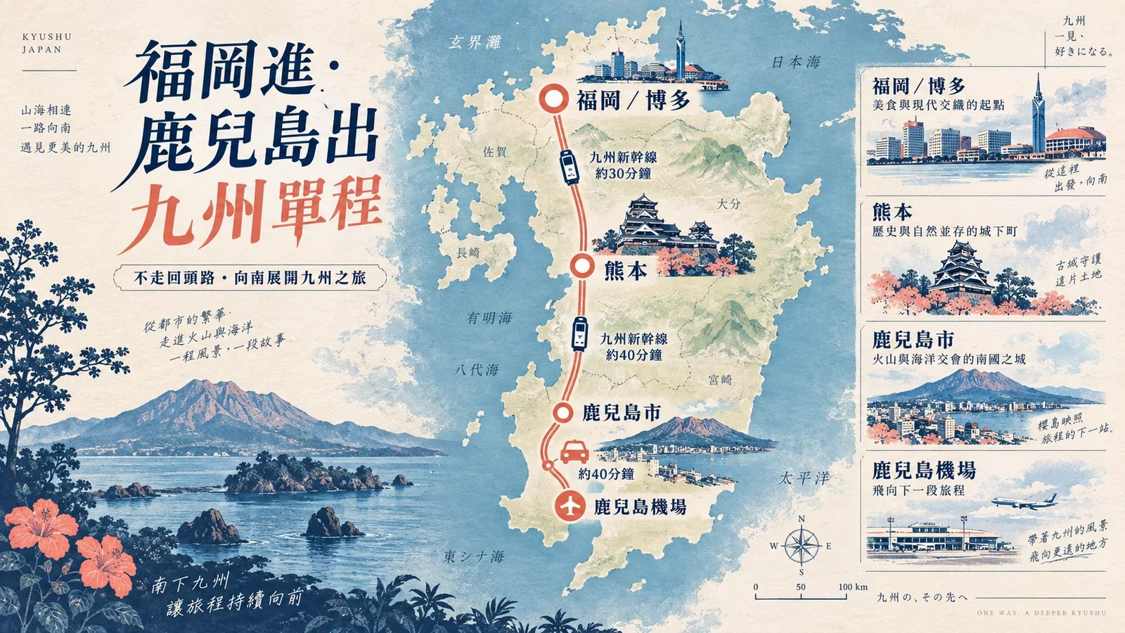 海之中道與志賀島自駕路線圖：海之中道景點、海上中道堤道、志賀海神社及島上環線